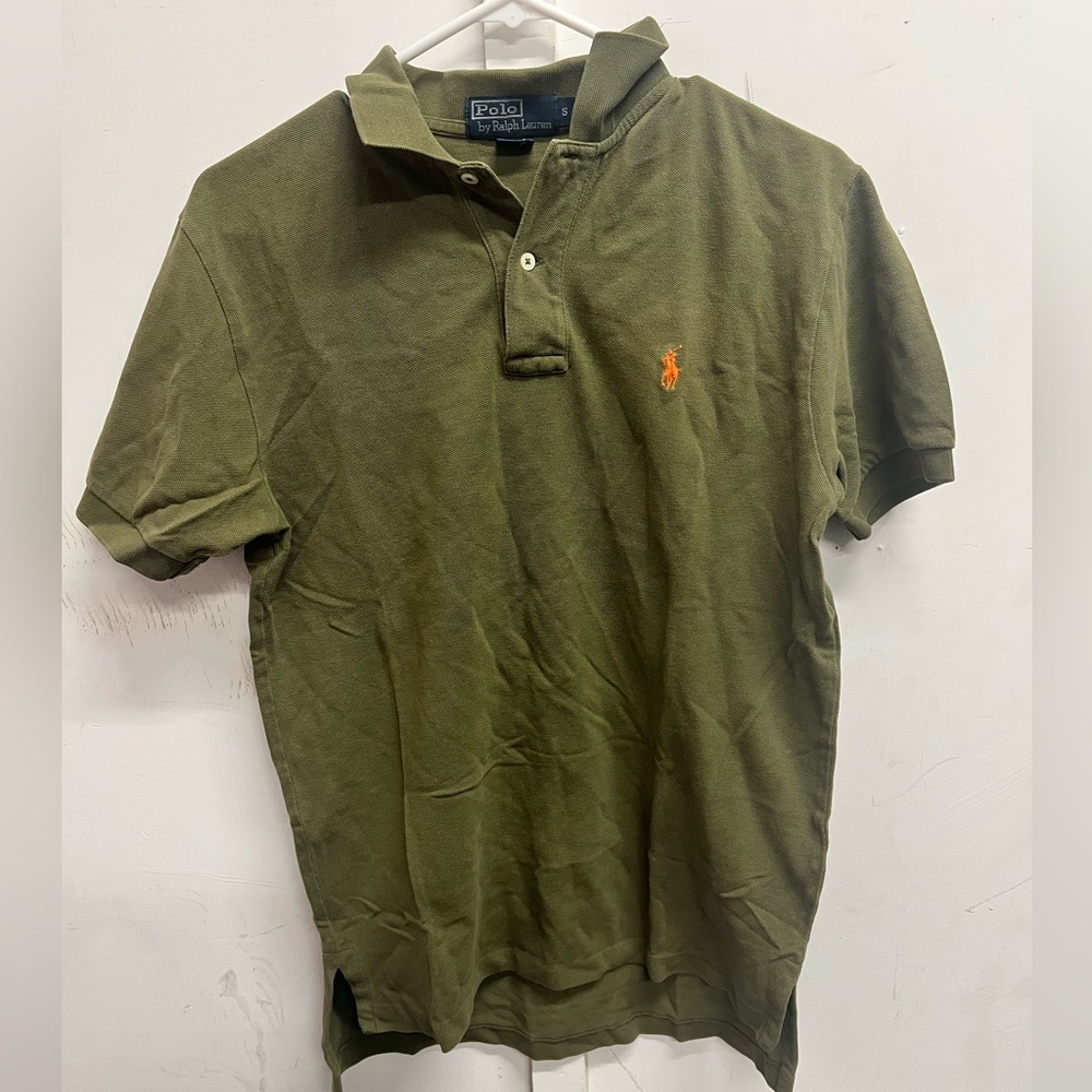 Ralph Lauren Polo Shirt Olive Green with Orange Pony
